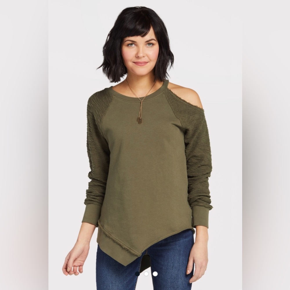 Red Haute Cut Out Assymetrical Pullover Olive Green